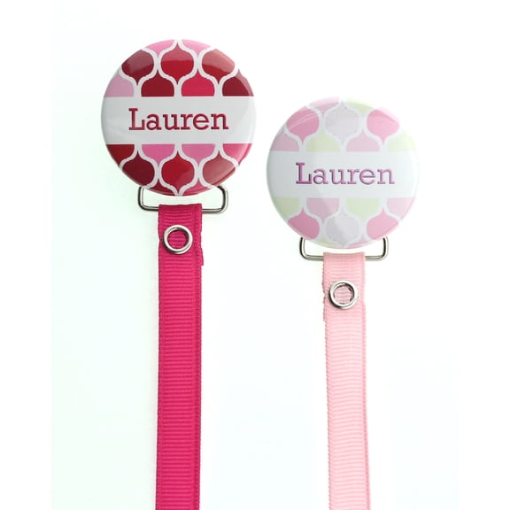 Personalized Name Girls Bright Moroccan Tile Pacifier Clip