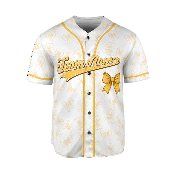 Personalized Name Girly Bow Jerseys, 3D Shirts for Women, Custom Name Gifts shirt for her (Yellow, M)