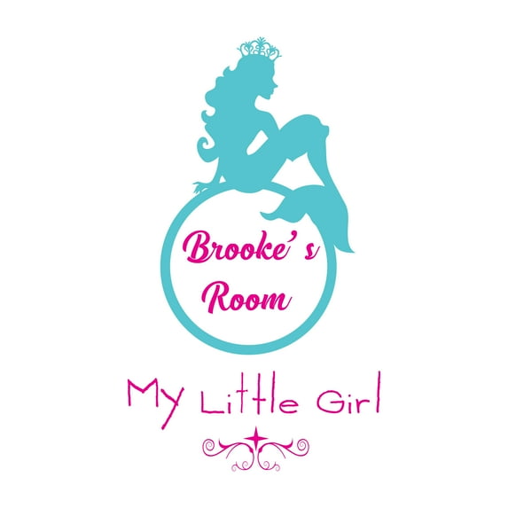 Personalized Name Girly Wall Decal My Little Girl Mermaid In A Crown Custom Name Bedroom Wall Decal for boys and girls Mermaid My Little Girl Themed Kids Room Décor - Size: 12 In x 20 In