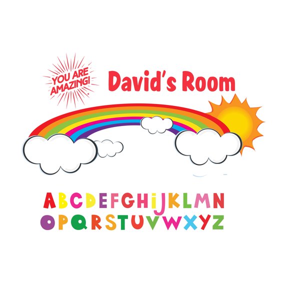 Personalized Name Girly Wall Decal Rainbow in the Cloud Learning the ABCs Custom Name Bedroom Wall Decal for boys and girls Rainbow You Are Amazing Themed Kids Room Décor - Size: 20 In x 14 In