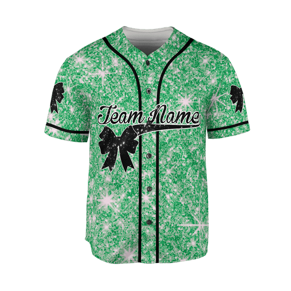 Personalized Name Glitter Girly Bow Jerseys, 3D Shirts for Women, Gifts for her (Green, S)