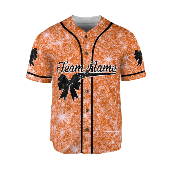 Personalized Name Glitter Girly Bow Jerseys, 3D Shirts for Women, Gifts for her (Orange, L)