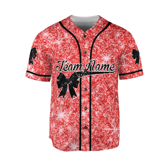 Personalized Name Glitter Girly Bow Jerseys, 3D Shirts for Women, Gifts for her (Red, L)