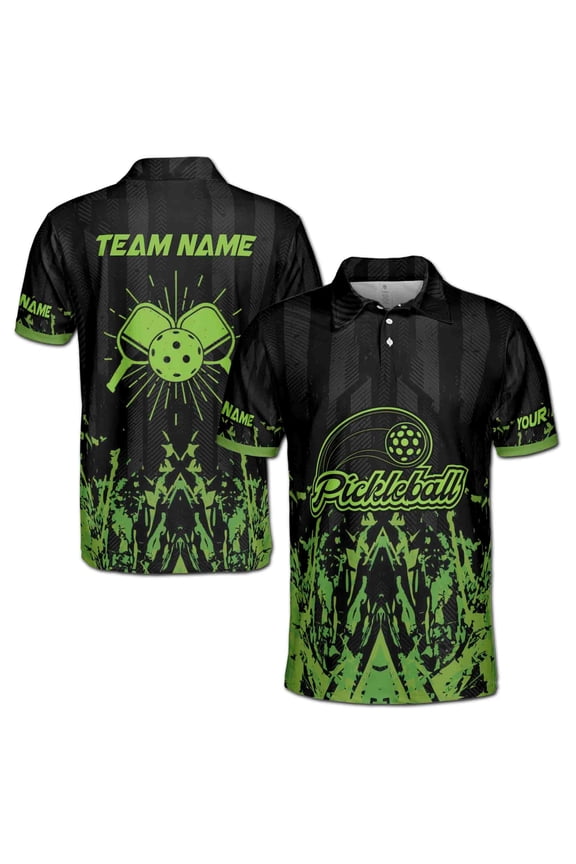 Personalized Name Green Spatter Pickleball Team Men's Polo Shirt S-5XL