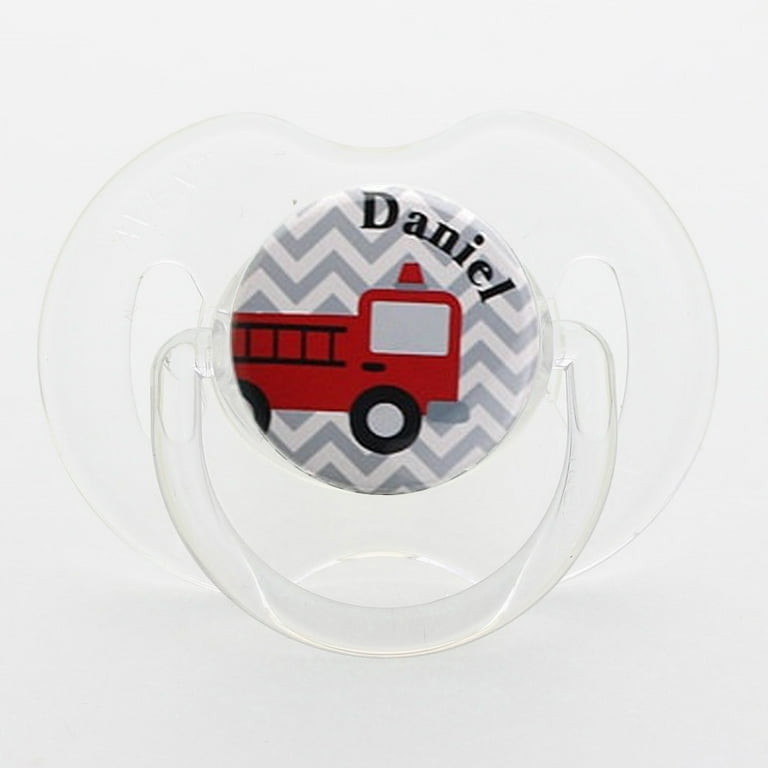 Personalized Name Grey Chevron Fire Truck Pacifier