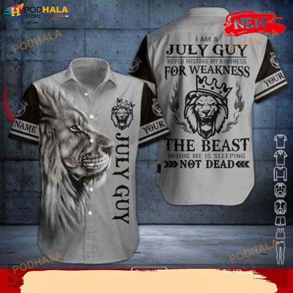 Personalized Name Grey Lion July Guy Design Hot Summer Hawaiian Shirt