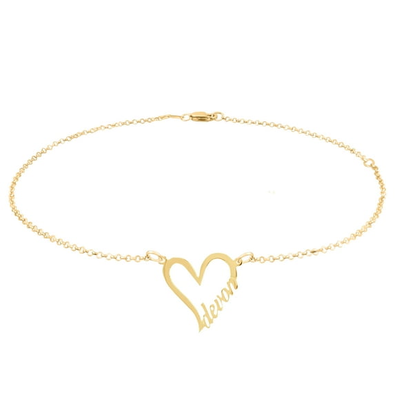 Personalized Name Heart Anklet in 14Kt Gold Plated Sterling Silver