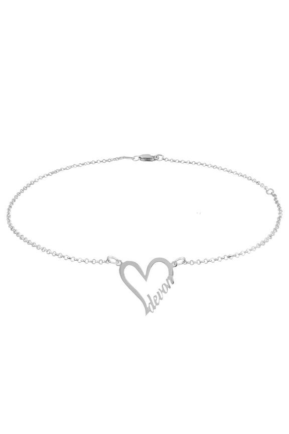 Personalized Name Heart Anklet in Sterling Silver