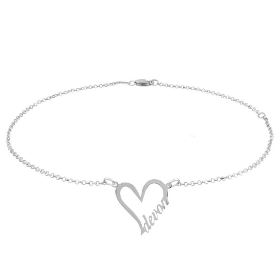 Personalized Name Heart Anklet in Sterling Silver