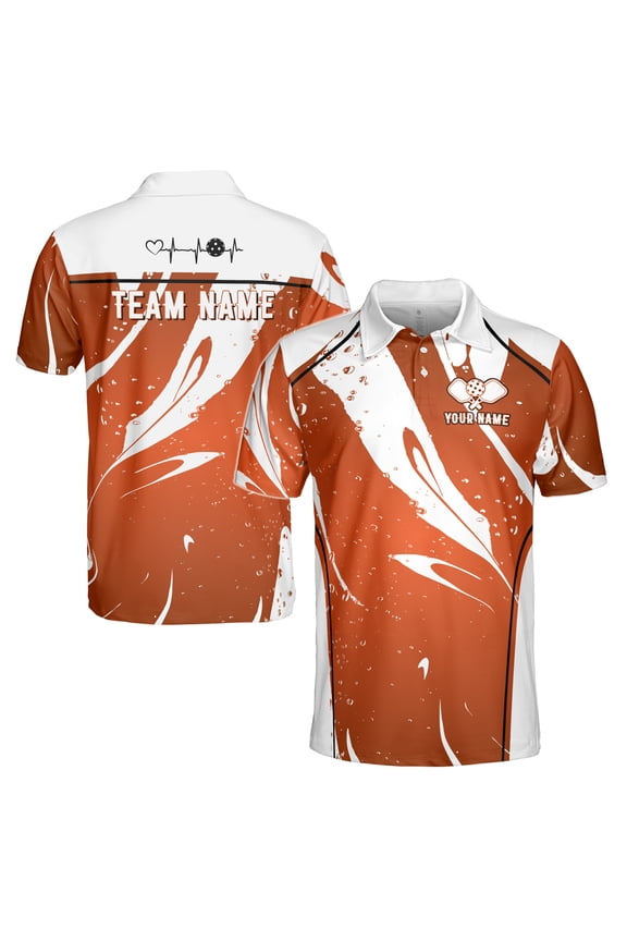 Personalized Name I Love Playing Pickleball Heartbeat Men's Polo Shirt S-5XL