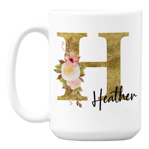 Personalized Name & Initial White Ceramic Coffee & Tea Mug Cup for Women (15oz)