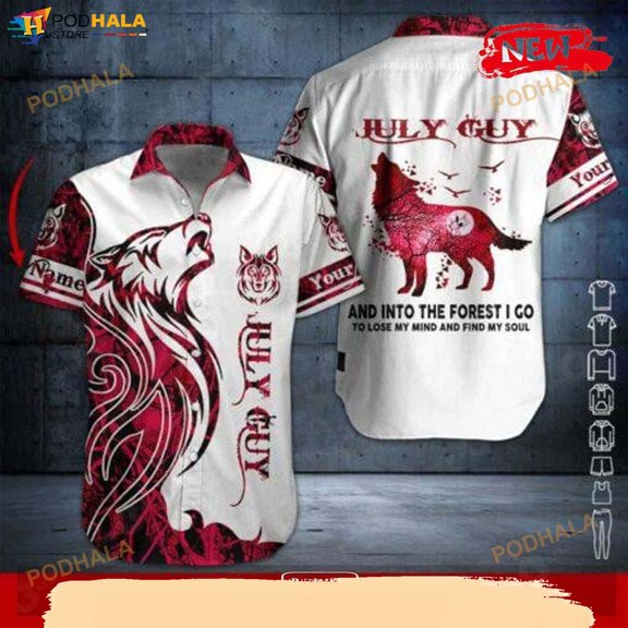 Personalized Name July Guy Red Wolf Design Hot Summer Collection Hawaiian Shirt