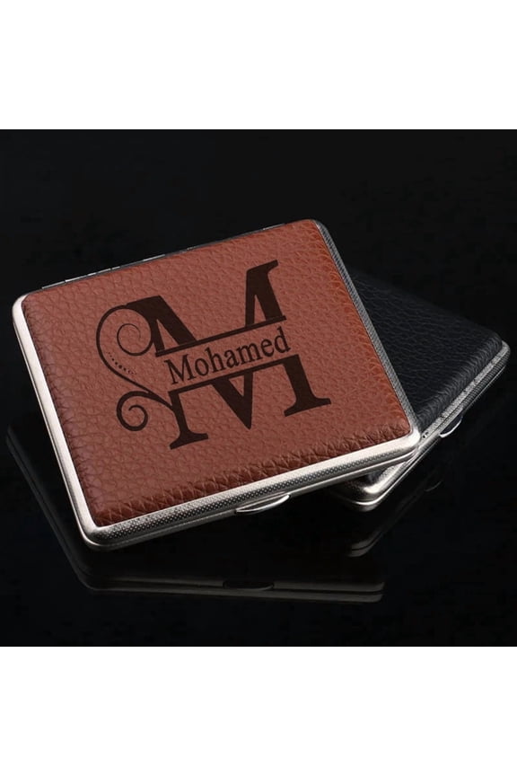 Personalized Name Leather Surface Storage Metal Cigarette Box 20pcs Cigarette Men's Smoking Accessories Waterproof Cigarette Box