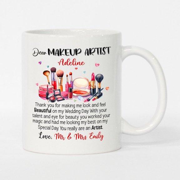 Personalized Name Makeup Artist Mug 11 Oz 15 Oz, Makeup Artist Cosmetic Brush White Coffee Mug, Customized MUA Coffee Cup Gift for Beautician Estheticians Makeup Lovers, Makeup Artist Ceramic Teacup