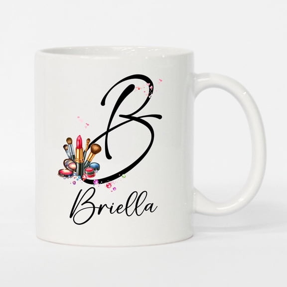 Personalized Name Makeup Artist Mug 11 Oz 15 Oz, Makeup Artist Cosmetic Brush White Coffee Mug, Customized MUA Coffee Cup Gift for Beautician Estheticians Makeup Lovers, Makeup Artist Ceramic Teacup
