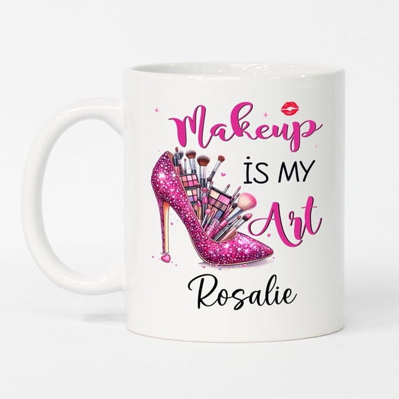 Personalized Name Makeup Artist Mug 11 Oz 15 Oz, Makeup Artist Cosmetic Brush White Coffee Mug, Customized MUA Coffee Cup Gift for Beautician Estheticians Makeup Lovers, Makeup Artist Ceramic Teacup