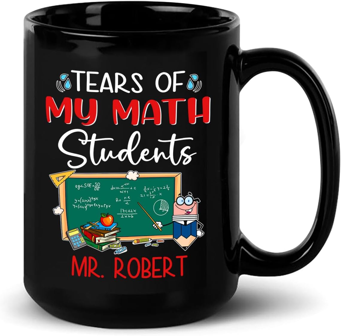 Personalized Name Math Teacher Black Ceramic Mug Gift From Students