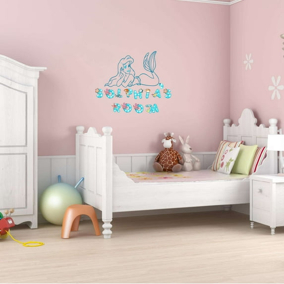 Personalized Name Mermaid Beach Ocean Animals Starfish Octopus Fish Ocean Shark Sea Great White Trout Whale Ell Bass Boat Dolphin Whale Decorating Wall Decal Sticker - Size: 30 In X 24 In