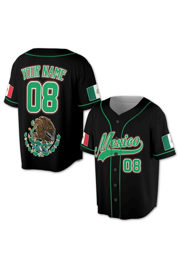 Personalized Name Mexico Flag 3D All Over Print Baseball Jersey Shirt Size S-5XL