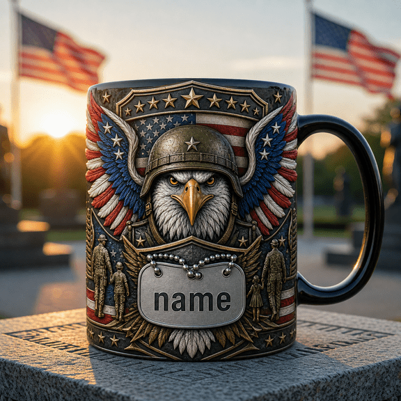 Personalized Name Military Dad Mug, Proudly Served Ceramic Coffee Mug Gift