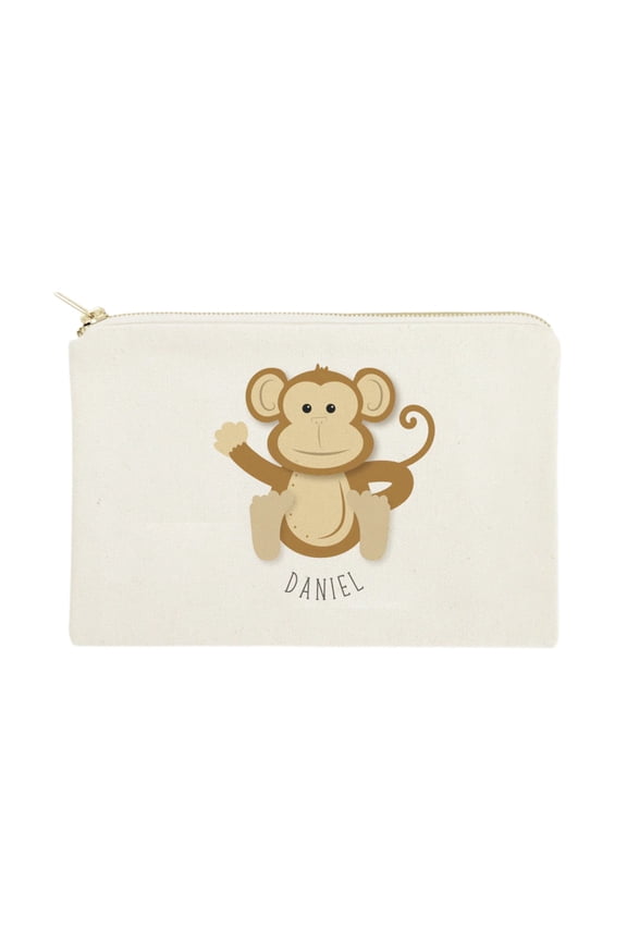 Personalized Name Monkey Cotton Canvas Cosmetic Bag