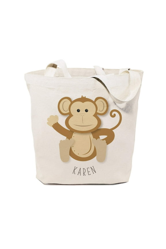 Personalized Name Monkey Cotton Canvas Tote Bag