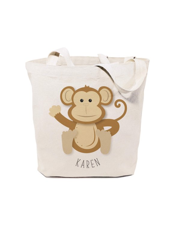Personalized Name Monkey Cotton Canvas Tote Bag