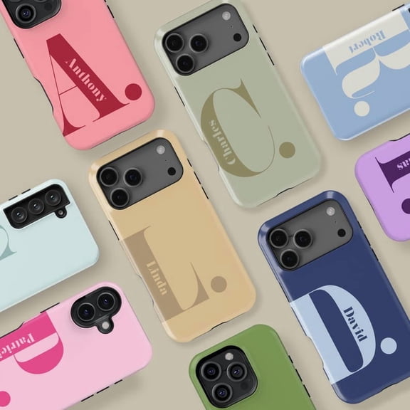Personalized Name Monogram Tough Phone Case, Custom Initial Dual Layer Shock Absorbing Protective Cover, Compatible with iPhone 13 mini