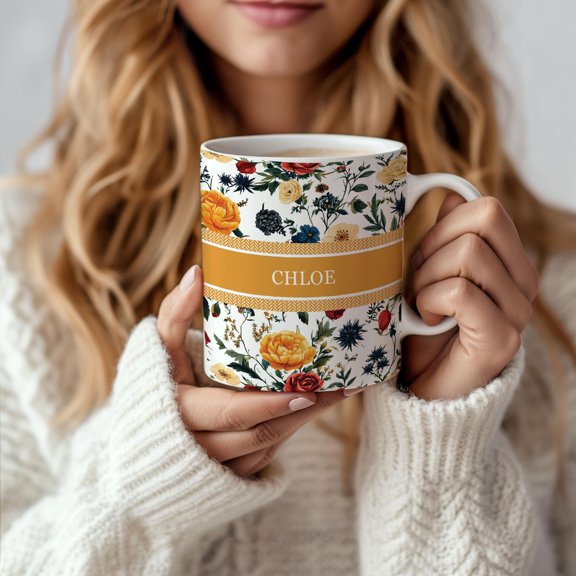 Personalized Name Mug For Her Custom Flower Coffee Cup Inspired Wildflower Gift Boho Brida