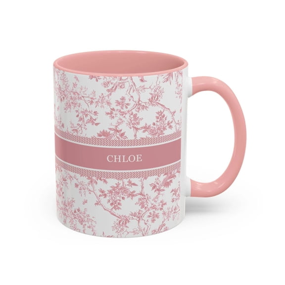 Personalized Name Mug Pink Toile Design, Bekilab, 11oz-15oz Mug