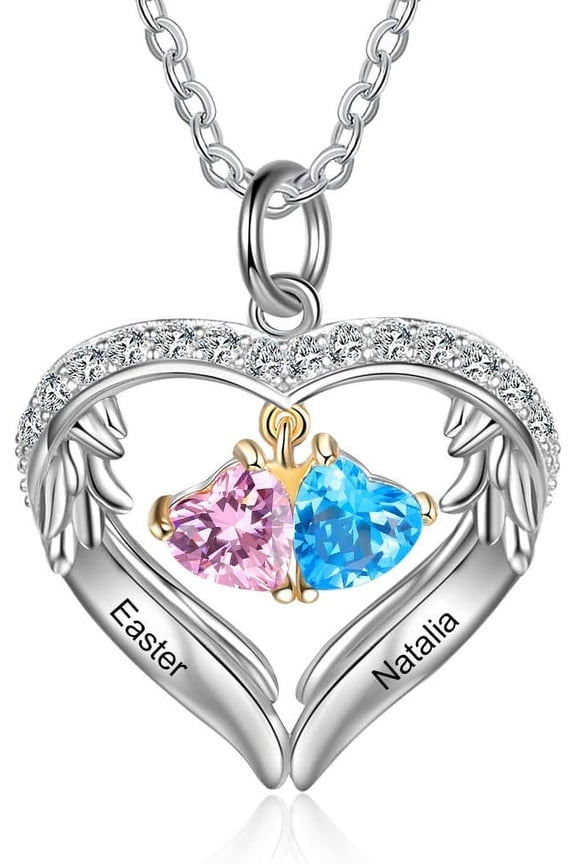 Personalized Name Necklace with Birthstone - Custom Jewelry for Women, Mother’s Day Gifts, Mom & Daughter Necklace, Engraved Heart Charm, Mother's Keepsake Gift, Perfect for Wife or Her