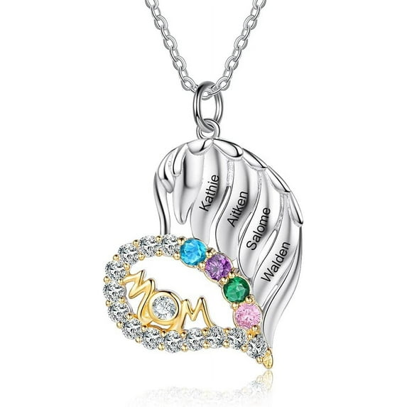 Personalized Name Necklace with Birthstone - Custom Jewelry for Women, Mother’s Day Gifts, Mom & Daughter Necklace, Engraved Heart Charm, Mother's Keepsake Gift, Perfect for Wife or Her