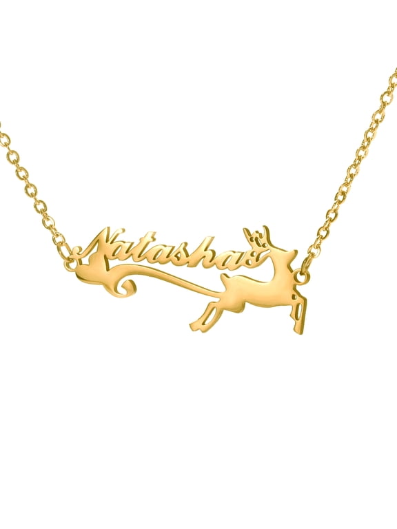 Personalized Name Necklace,Custom Name Necklace Stainless Steel Jewelry Custom Elk Heart Necklace Women Customized Gift for Her