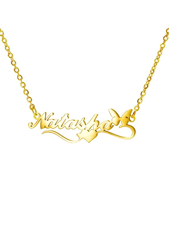 Personalized Name Necklace,Custom Name Necklace Stainless Steel Jewelry Custom Heart-shaped Bow Necklace Women Customized Gift for Her