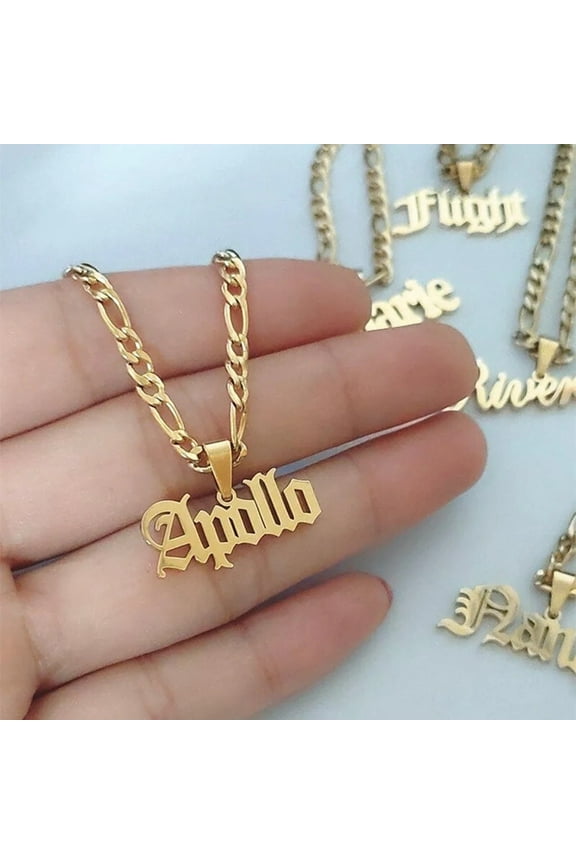 Personalized Name Necklace Men's Women's Gifts Unisex 14K Yellow Gold Cuban Chain Figaro Chain Fashion Stacked Necklace