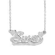Personalized Name Necklace With Beading and Rhodium on All Letters With Hearts and Tail