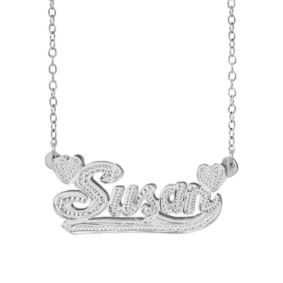 Personalized Name Necklace With Beading and Rhodium on All Letters With Hearts and Tail