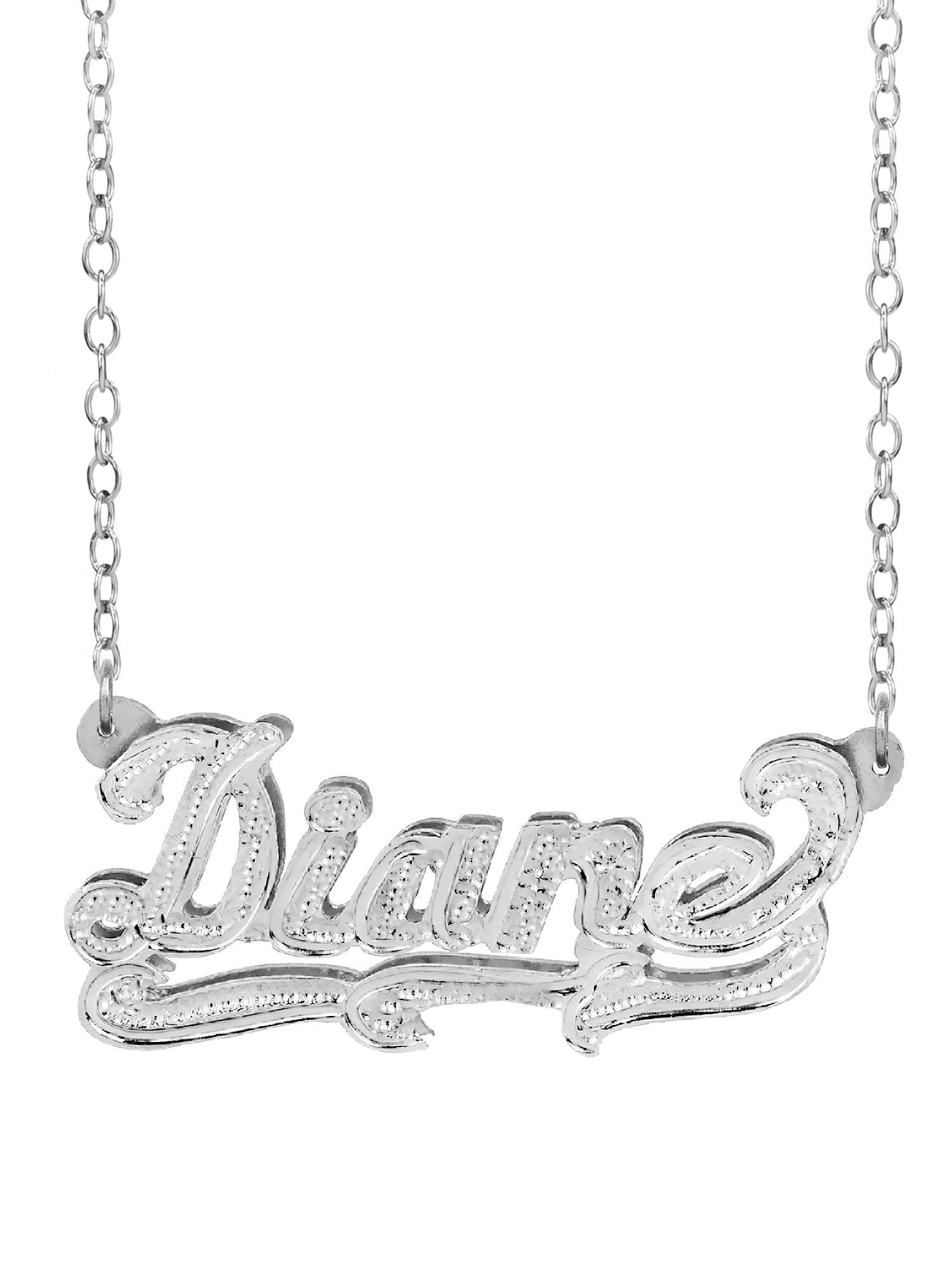 Personalized Name Necklace With Beading and Rhodium on All Letters and Tail