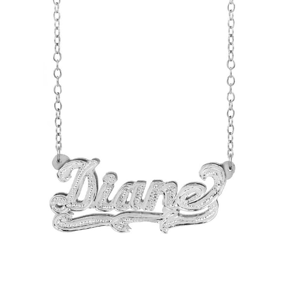 Personalized Name Necklace With Beading and Rhodium on All Letters and Tail