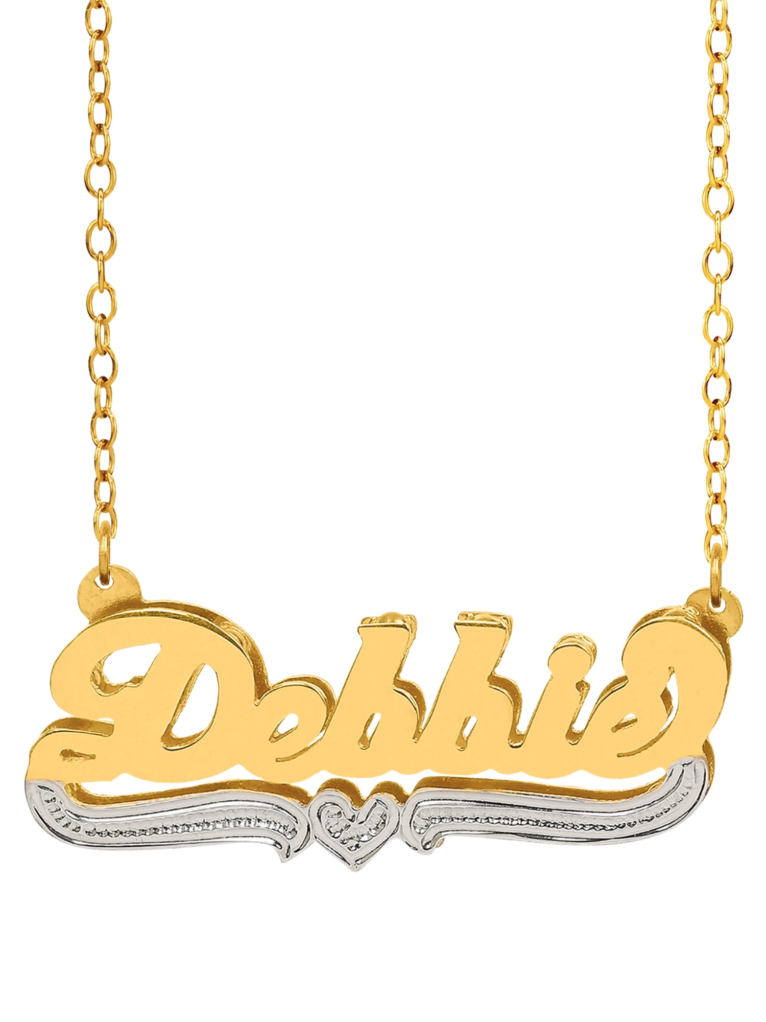 Personalized Name Necklace With Beading and Rhodium on Tail and Heart