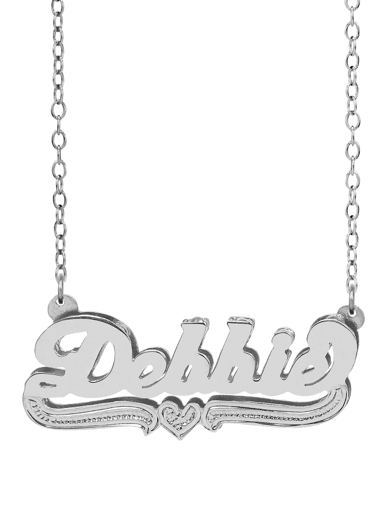 Personalized Name Necklace With Beading and Rhodium on Tail and Heart