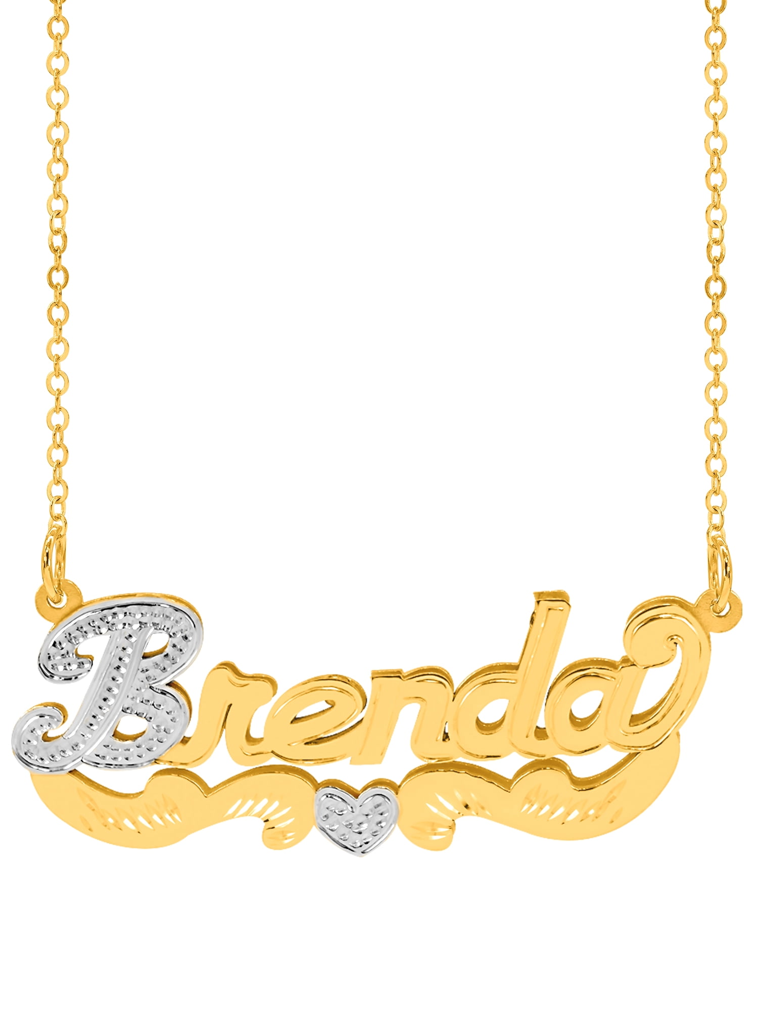 Personalized Name Necklace with Beading and Rhodium on First Initial and Heart on Tail