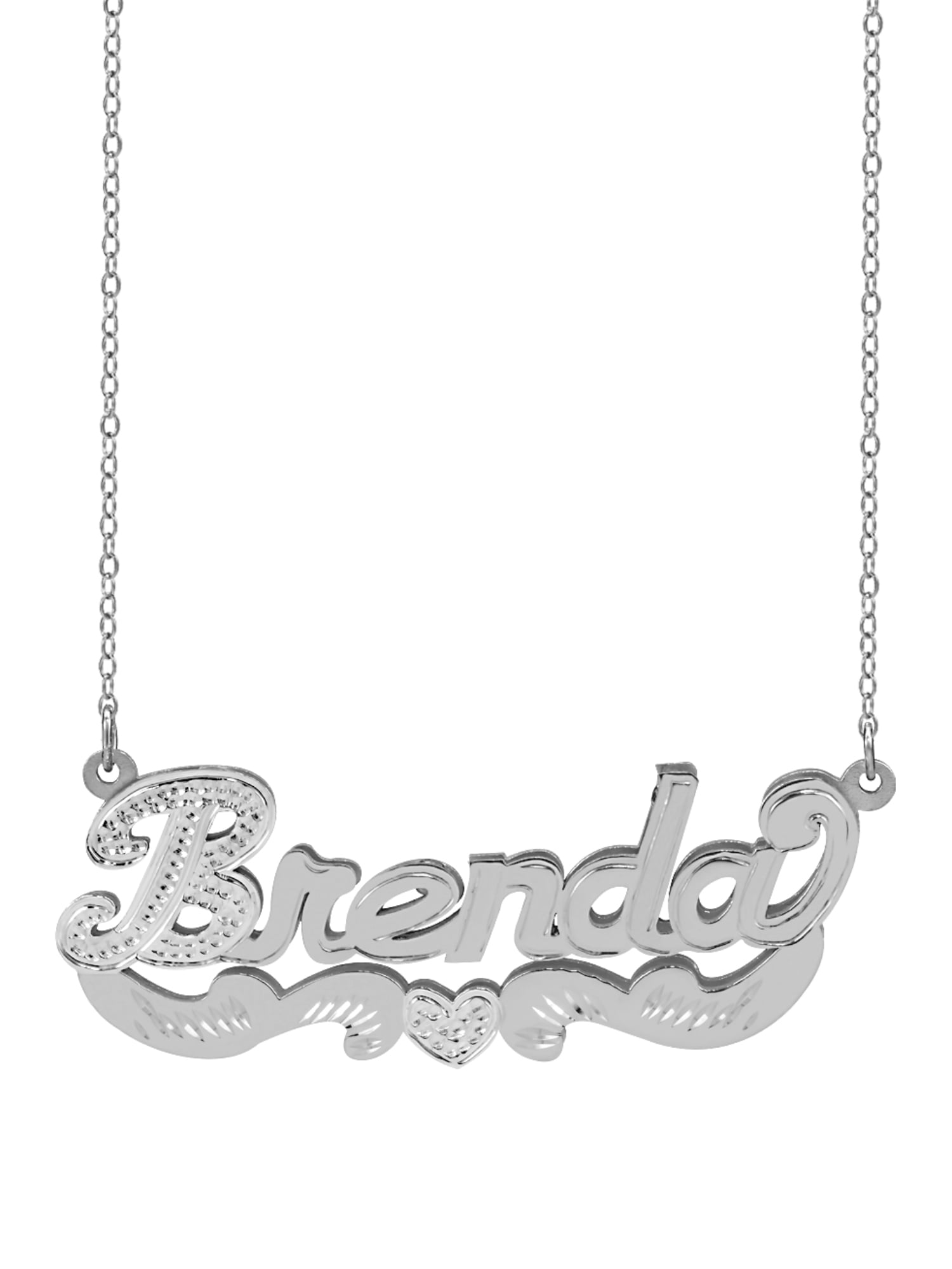 Personalized Name Necklace with Beading and Rhodium on First Initial and Heart on Tail