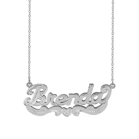 Personalized Name Necklace with Beading and Rhodium on First Initial and Heart on Tail