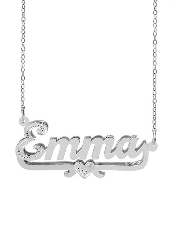 Personalized Name Necklace with Beading and Rhodium on First Initial and Heart