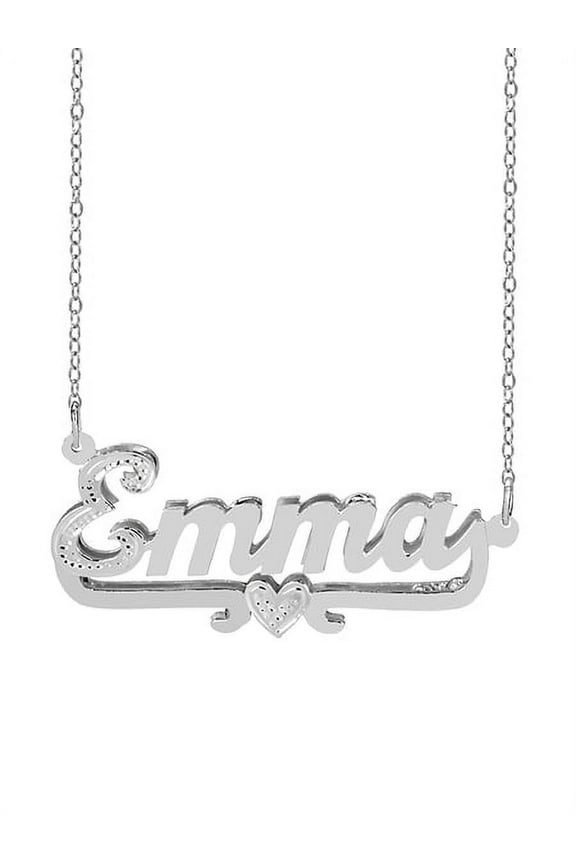 Personalized Name Necklace with Beading and Rhodium on First Initial and Heart