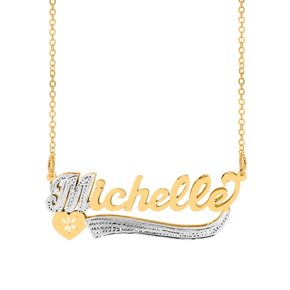Personalized Name Necklace with Beading and Rhodium on First Initial and Tail