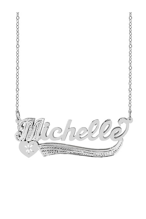 Personalized Name Necklace with Beading and Rhodium on First Initial and Tail