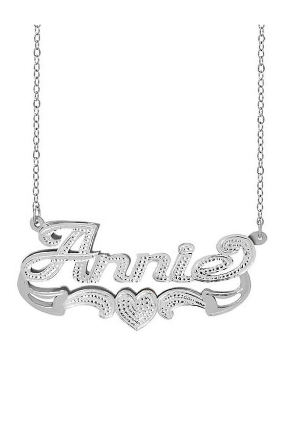 Personalized Name Necklace with Beading and Rhodium on Name, Heart and Tail