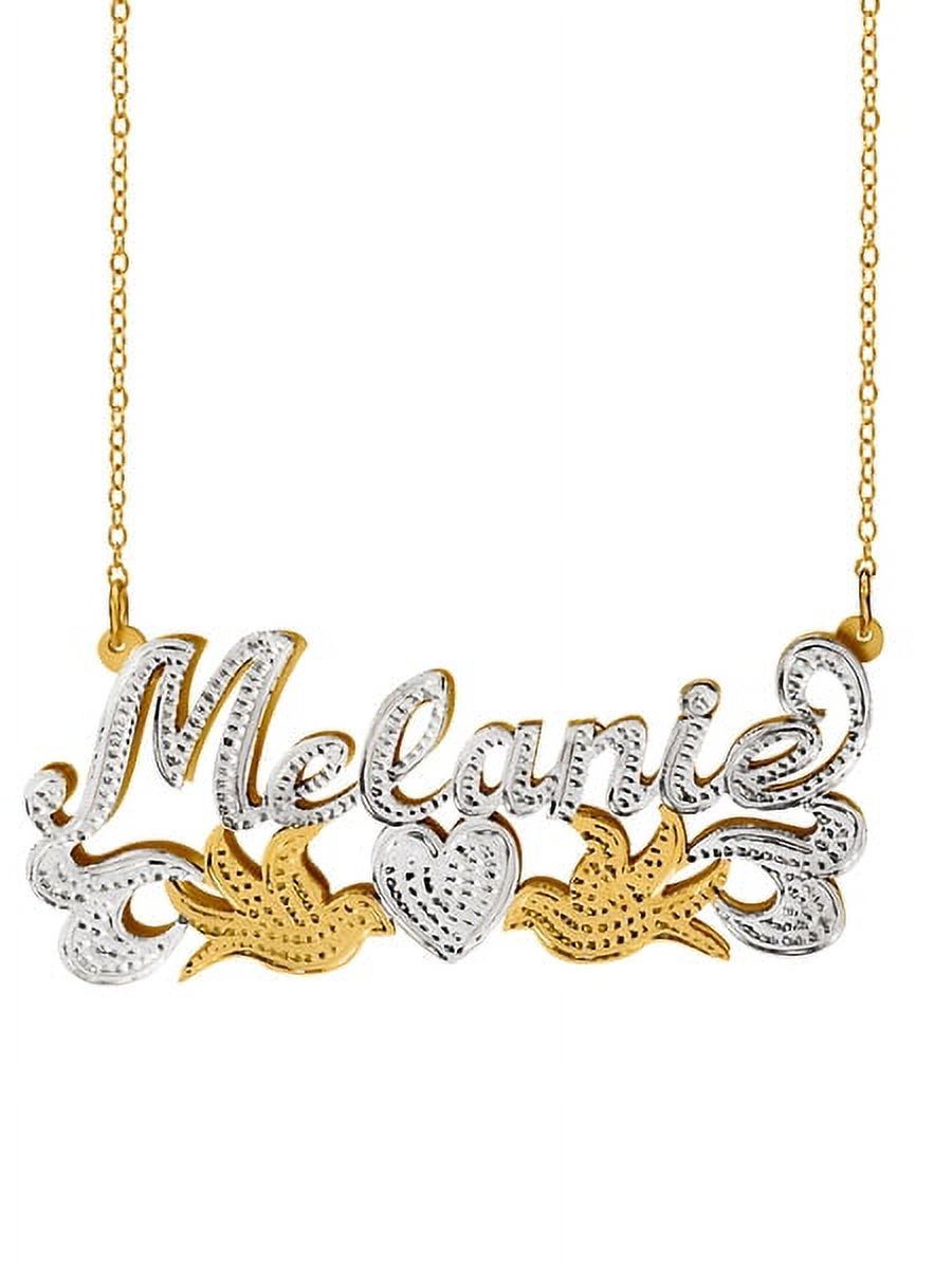 Personalized Name Necklace with Beading and Rhodium on Name, Heart and Tail